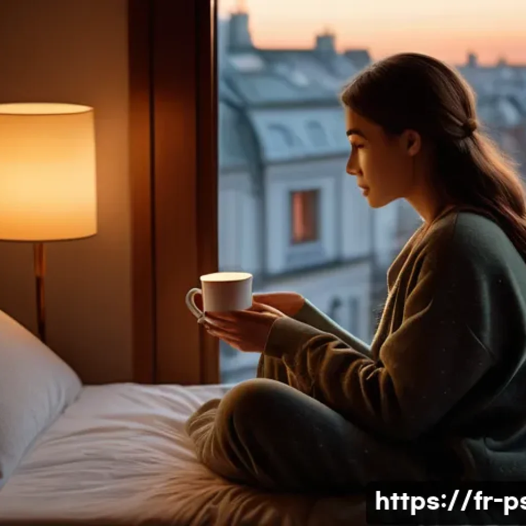수면제 종류와 효과 비교 - **Prompt:** "A tranquil, cozy bedroom scene at dusk, depicted from a slightly elevated angle. A pers...