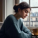 Home 21 공황장애와 우울증의 연관성 - A detailed digital painting of a young French woman sitting alone in a softly lit Parisian apartment...