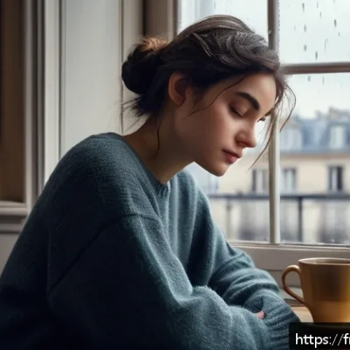 Home 33 공황장애와 우울증의 연관성 - A detailed digital painting of a young French woman sitting alone in a softly lit Parisian apartment...
